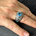 Men Silver Handmade Blue Aquamarine Gemstone Engagement Wedding Ring