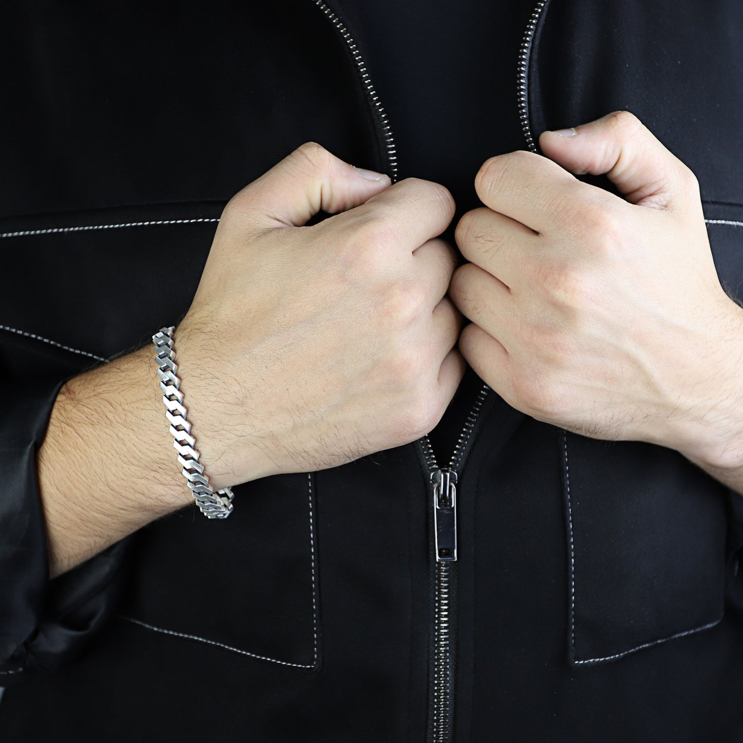 Sterling Silver Men Cuban Curb Chain Oxized Bracelet