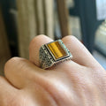 Men Square Tiger Eye Ring , Turkish Handmade Ring, Ottoman Mens Ring, Turkish Signet Gemstone Ring, 925k Sterling Silver Ring, Gift For Him