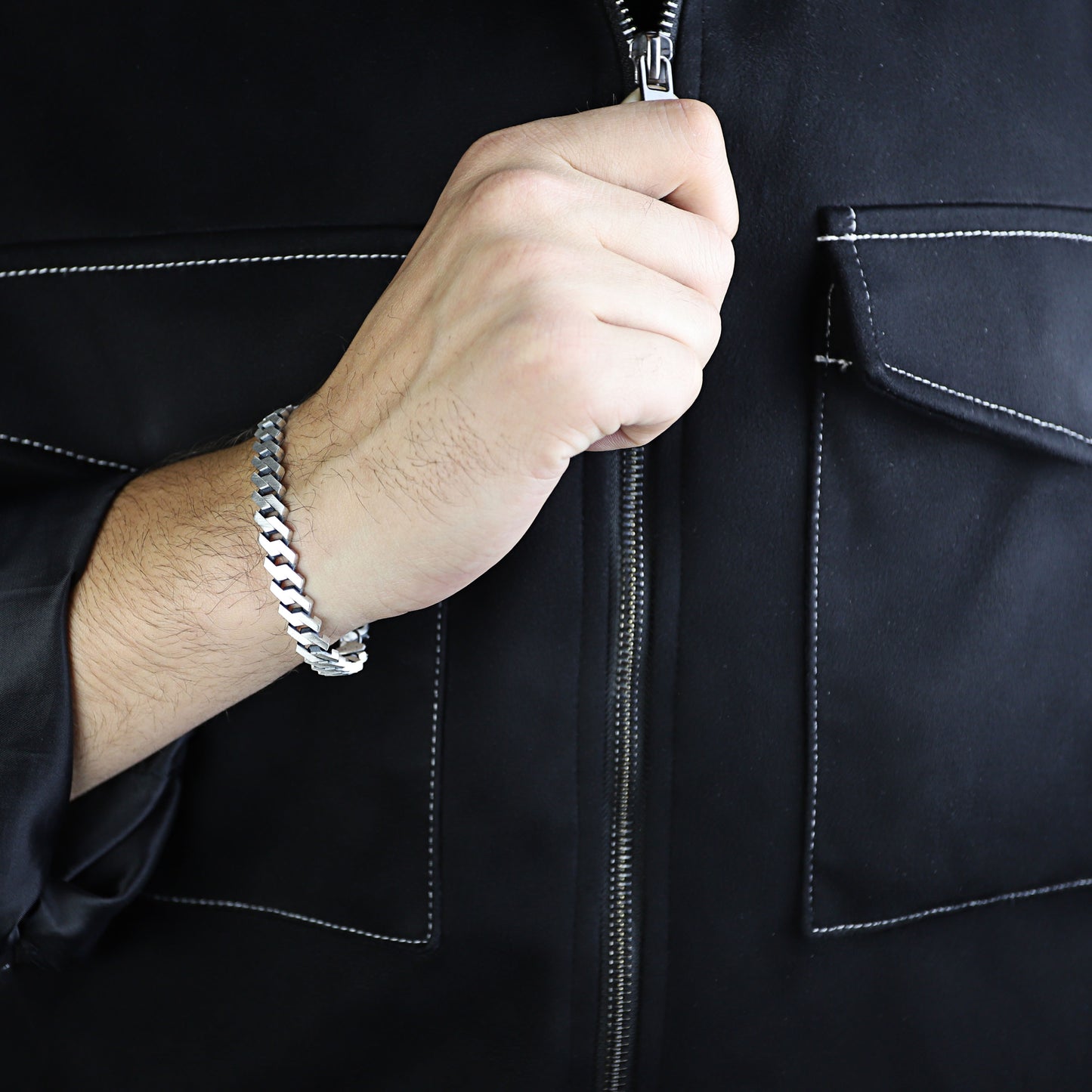 Sterling Silver Men Cuban Curb Chain Oxized Bracelet