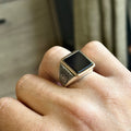 Silver Square Onyx Signet Ring, Engraved Minimal Onyx Ring, Onyx Wedding Ring For Men, Square Onyx Ring, Gift For Men, Gift For Him