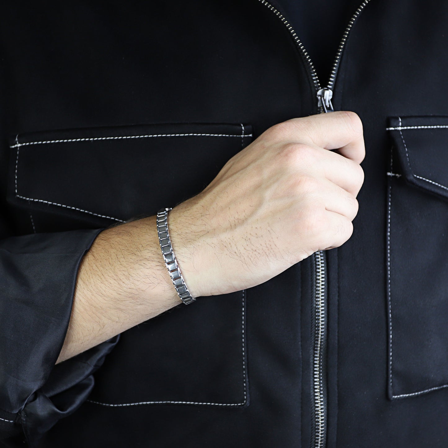 Men Solid Silver Elegant Chain Link Bracelet