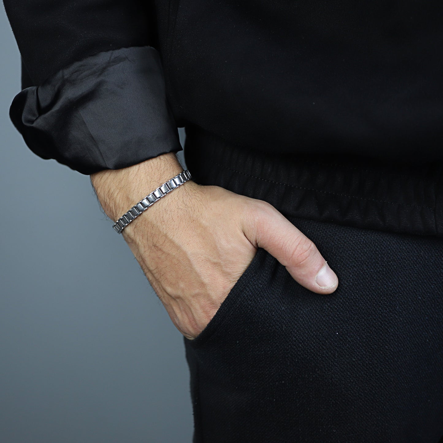 Men Solid Silver Elegant Chain Link Bracelet