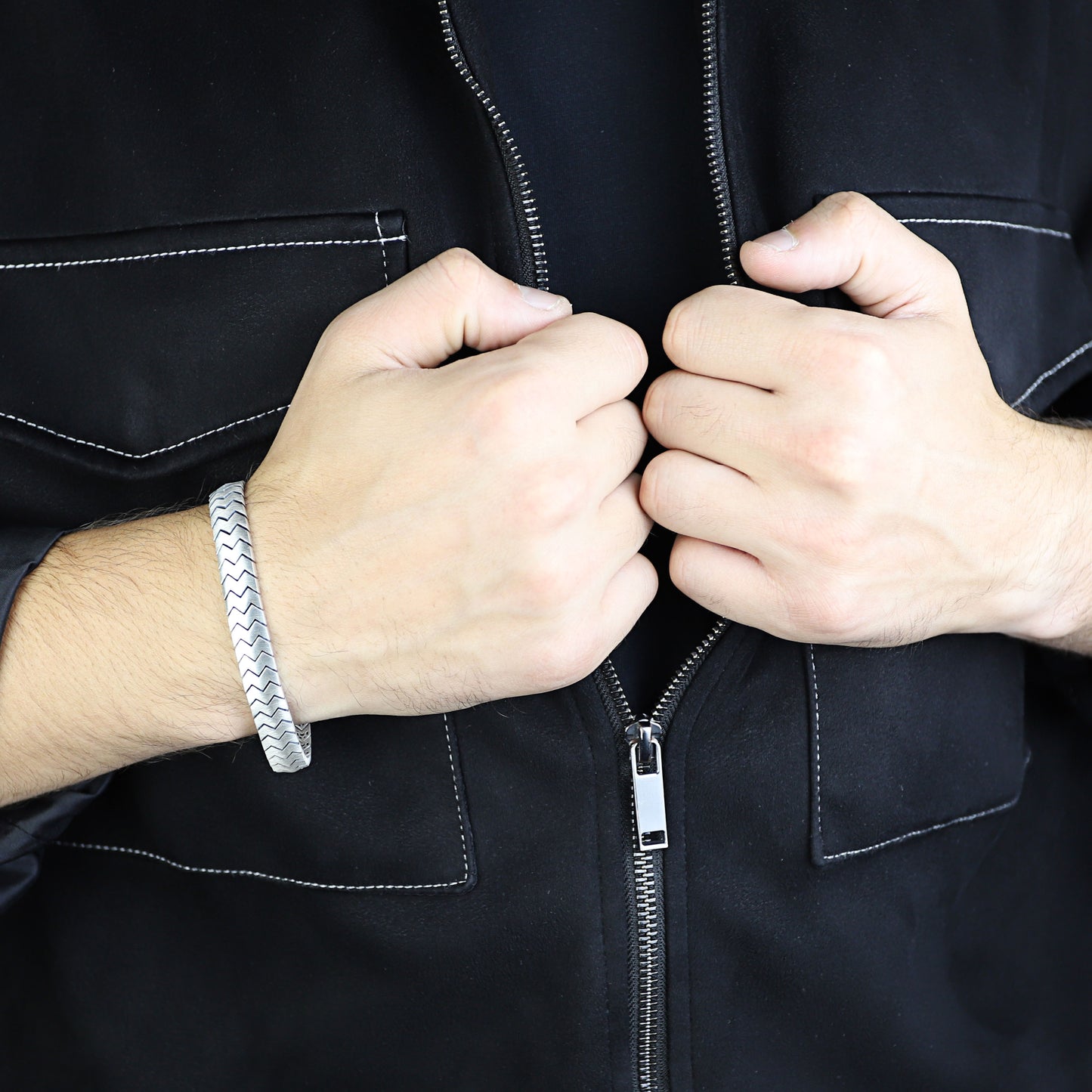 Men Silver Snake Gourmet 10mm Chain Bracelet