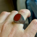 Sterling Silver Men Oval Red Agate Ring , Classic Aqeeq Carnelian Men Ring , Father Day Gift, Gift For Men , For Husband, 925k Silver
