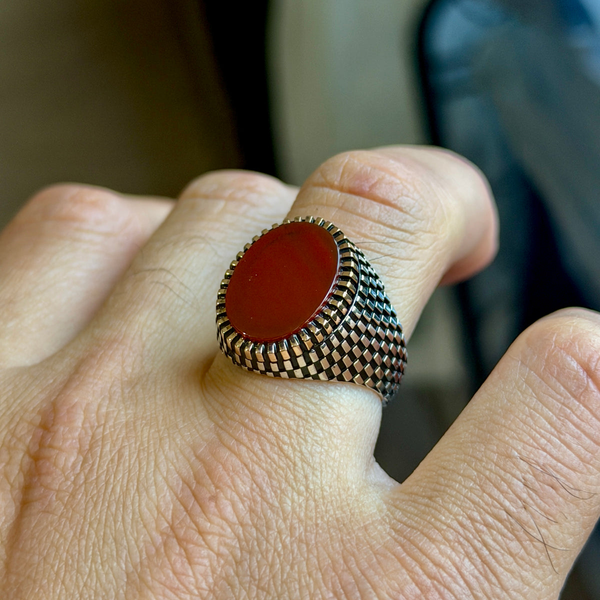 Sterling Silver Men Oval Red Agate Ring , Classic Aqeeq Carnelian Men Ring , Father Day Gift, Gift For Men , For Husband, 925k Silver