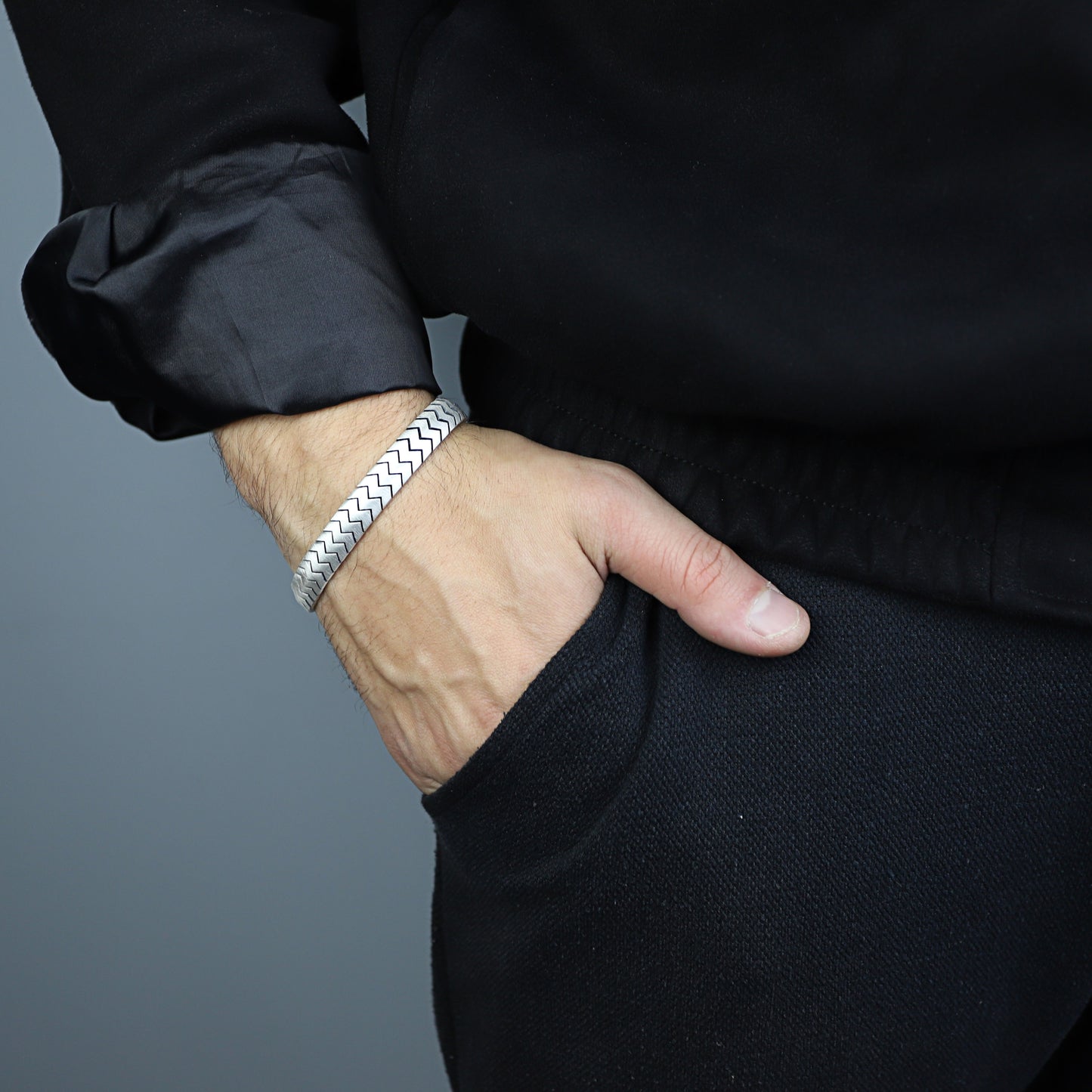 Men Silver Snake Gourmet 10mm Chain Bracelet