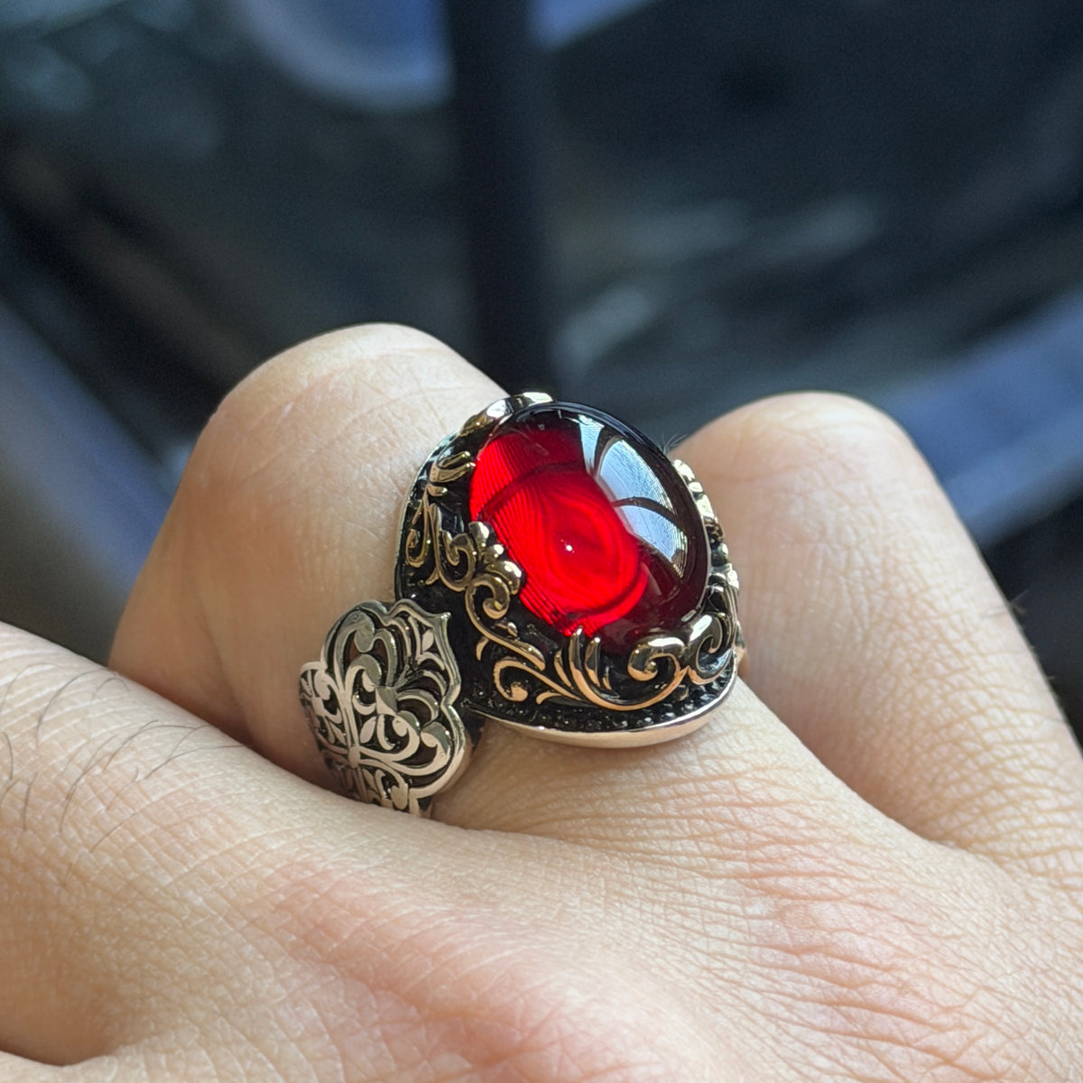 Silver Vintage Oval Ruby Stone Ring, Handmade Men Silver Ring, Raw Ruby Stone Ring, Minimal Silver Ring , Ottoman Style Ring