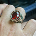 925 Silver Minimal Ruby Stone Ring, Oval Red Gemstone Men Ring, Garnet Gemstone Ring, Mens Turkish Handmade Ring, Men Handmade Gift Ring