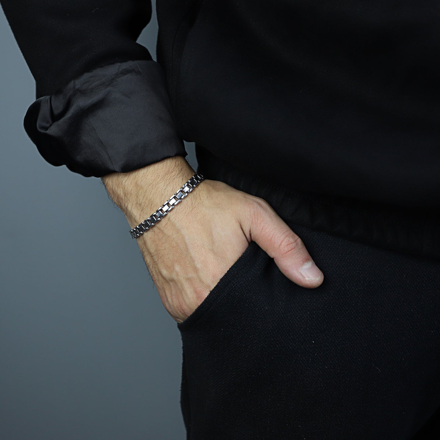 Men Handmade Solid Silver Elegant Chain Bracelet