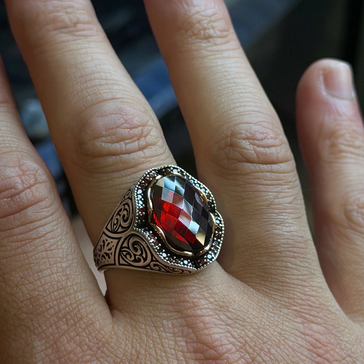 Men 925 Minimal Ruby Stone Ring, Oval Red Gemstone Men Ring, Garnet Gemstone Ring, Mens Turkish Handmade Ring, Sterling Silver, Men Gift