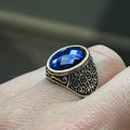 925 Silver Oval Sapphire Ring, Vintage Unisex Sapphire Signet Ring, Engraved Sapphire Ring, Unique Men Gift, Silver Stacking Ring, Men Gift