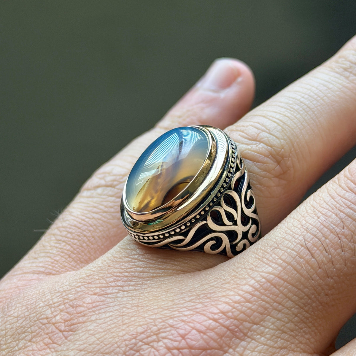 925 Silver Yemen Agate Stone Ring, Natural Agate Gemstone Ring, Rurkish Handmade Silver Ring, 925k Sterling Silver Ring, Gift For Him