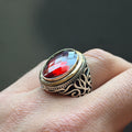 Silver Silver Ruby Stone Ring, Oval Garnet Gemstone Men Ring, Ottoman Style Ring, Mens Turkish Handmade Ring, 925 Sterling Silver, Men Gift