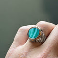 925 Silver Round Green Agate Ring, Silver Handmade Ring, Green Aqeeq Gemstone Ring, Handmade Men Ring, Father Day Gift, Anniversary Gifts