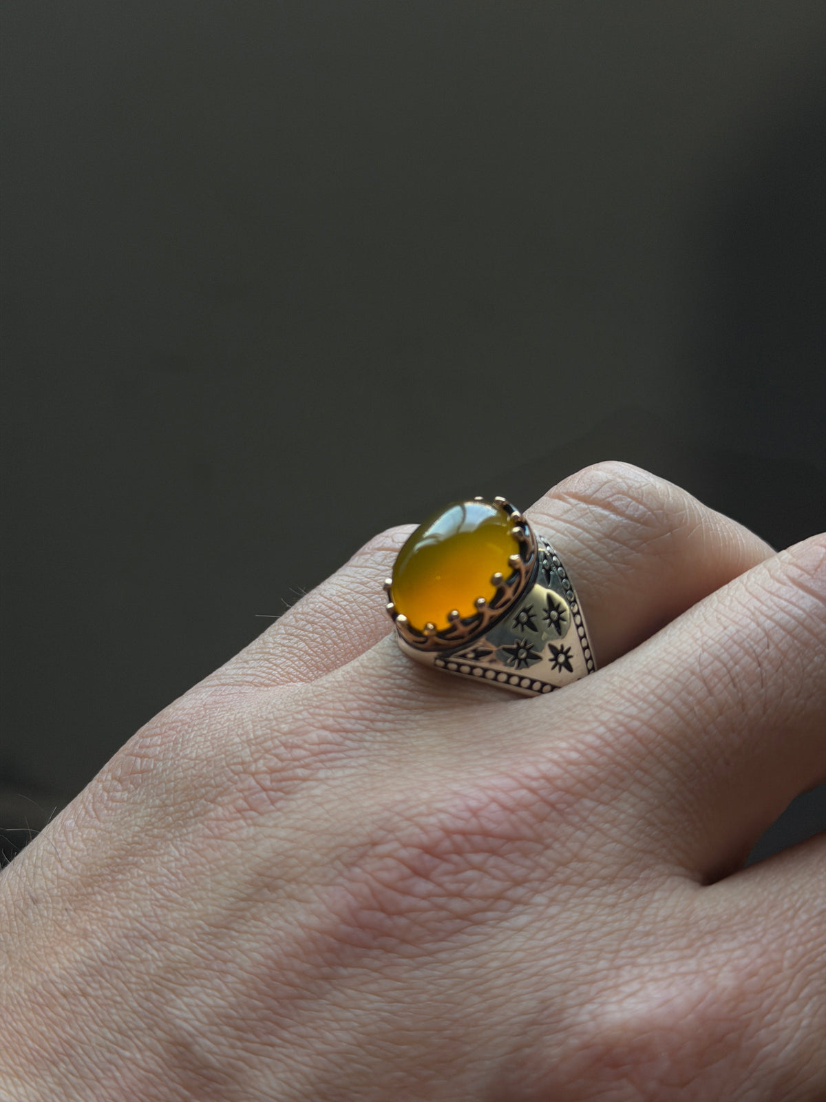 Men Handmade Yellow Agate Ring, 925 Silver Aqeeq Gemstone Ring , Genuine Yellow Agate Men Vintage Ring, Father Day Gift, 925k Silver