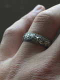 Floral Engraved Wedding Band Ring, Unisex Handmade Wedding Band, Men Hand- Engraved Band, Promise Band, Promise Ring, 925k Sterling Silver