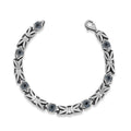 Pulsera de cadena bizantina de plata con piedras preciosas de ónix redondas de 10 mm para hombre