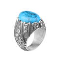 Men Handmade Sterling Silver Oval Floral Engraved Turquoise Gemstone Ring