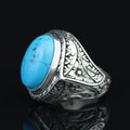 Men Engraved Silver Turquoise Ring , Handcrafted Ottoman Men Ring, Natural Gemstone Ring, 925k Sterling Silver Ring, Gift for Him