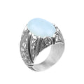 925 Silver Turkish Engraved Oval Rainbow Moonstone Ring