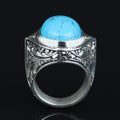 Men Engraved Silver Turquoise Ring , Handcrafted Ottoman Men Ring, Natural Gemstone Ring, 925k Sterling Silver Ring, Gift for Him