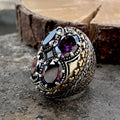 Men Silver Large Ottoman Style Amethyst Gemstone Men Ring
