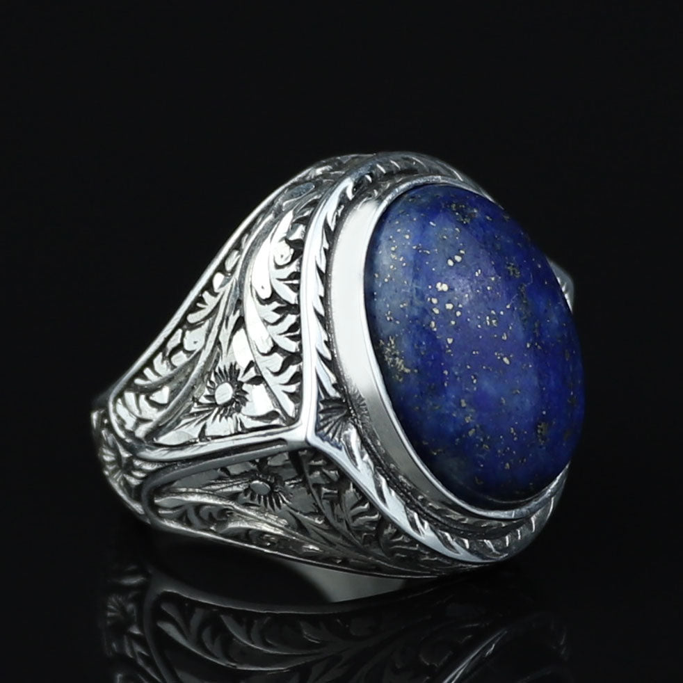 925 Silver Natural Lapis Lazuli Ring, Turkish Handmade Lapis Ring, Blue Lapis Lazuli Ring, Ottoman Style Ring , 925k Sterling Silver Ring