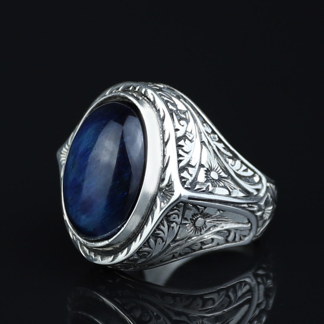 Men 925 Silver Blue Tiger Eye Men Ring, Handmade Silver Men Ring, Handmade Silver Ring, Ottoman Style Ring, 925K Silver Ring, Men Jewelry