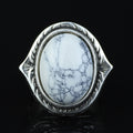 Men Silver White Turquoise Ring, Natural White Turquoise Engraved Ring, Oval Turquoise Sterling Silver Men Ring, 925k Sterling Silver Ring