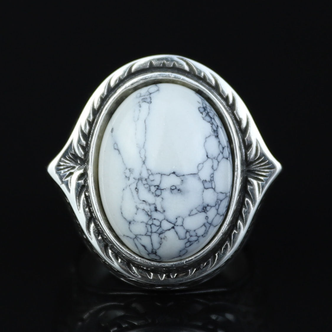 Men Silver White Turquoise Ring, Natural White Turquoise Engraved Ring, Oval Turquoise Sterling Silver Men Ring, 925k Sterling Silver Ring