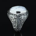 Men Silver White Turquoise Ring, Natural White Turquoise Engraved Ring, Oval Turquoise Sterling Silver Men Ring, 925k Sterling Silver Ring