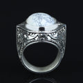 Men Silver White Turquoise Ring, Natural White Turquoise Engraved Ring, Oval Turquoise Sterling Silver Men Ring, 925k Sterling Silver Ring