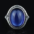 Men's Natural Sapphire Stone Ring, Oval Dark Sapphire Ring, Engraved Handmade Ring, Ottoman Style Ring, 925k Sterling Silver Handmade Ring