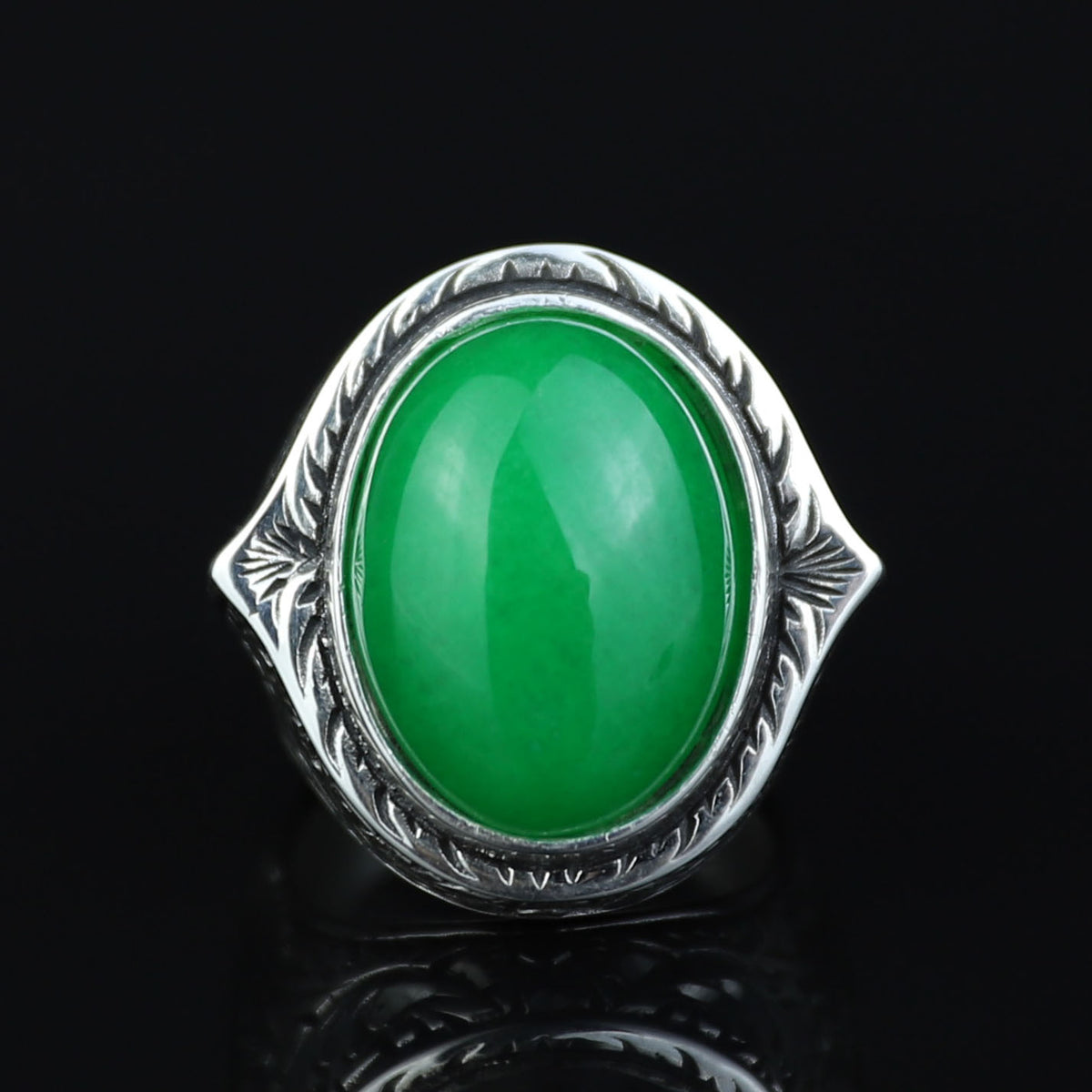 925 Silver Jade Stone Ring, Men Green Jade Stone Ottoman Ring, Handmade Engraved Jade Ring, Natural Jade Ottoman Style Ring, 925k Silver