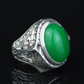 925 Silver Jade Stone Ring, Men Green Jade Stone Ottoman Ring, Handmade Engraved Jade Ring, Natural Jade Ottoman Style Ring, 925k Silver