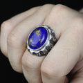 Men Handmade Engraved Natural Lapis Lazuli Gemstone Ottoman Style Ring