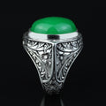 925 Silver Jade Stone Ring, Men Green Jade Stone Ottoman Ring, Handmade Engraved Jade Ring, Natural Jade Ottoman Style Ring, 925k Silver