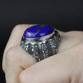 Men Handmade Engraved Natural Lapis Lazuli Gemstone Ottoman Style Ring