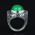 925 Silver Jade Stone Ring, Men Green Jade Stone Ottoman Ring, Handmade Engraved Jade Ring, Natural Jade Ottoman Style Ring, 925k Silver