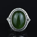 Men Large Jade Stone Ring, Natural Engraved Jade Stone Ring, Ottoman Style Jade Ring, Natural Jade Vintage Style Ring, 925k Sterling Silver