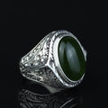Men Large Jade Stone Ring, Natural Engraved Jade Stone Ring, Ottoman Style Jade Ring, Natural Jade Vintage Style Ring, 925k Sterling Silver