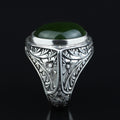 Men Large Jade Stone Ring, Natural Engraved Jade Stone Ring, Ottoman Style Jade Ring, Natural Jade Vintage Style Ring, 925k Sterling Silver