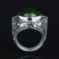 Men Large Jade Stone Ring, Natural Engraved Jade Stone Ring, Ottoman Style Jade Ring, Natural Jade Vintage Style Ring, 925k Sterling Silver