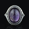 Men Silver Natural Amethyst Ring, Engraved Hanmdade Amethyst Ring, Handmade Engraved Ring, Purple Gemstone Ring, Vintage Silver Ring
