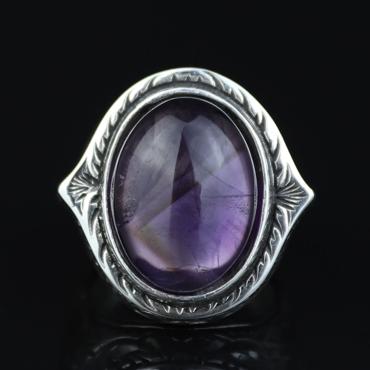 Men Silver Natural Amethyst Ring, Engraved Hanmdade Amethyst Ring, Handmade Engraved Ring, Purple Gemstone Ring, Vintage Silver Ring