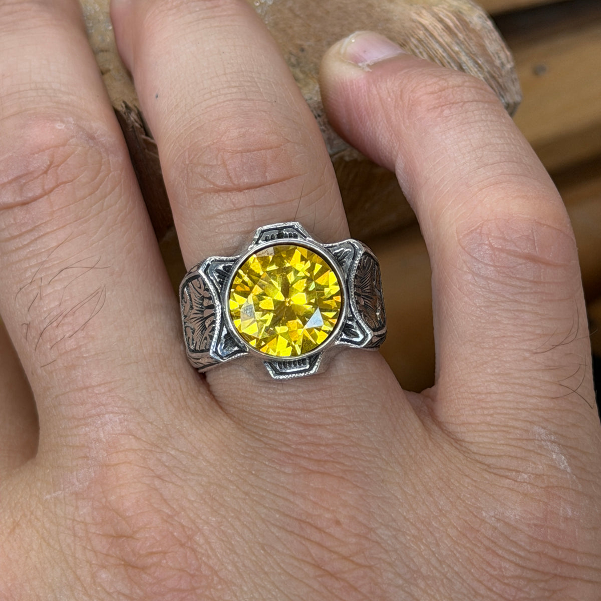 925 Sterling Silver Citrine Ring for Men – Vintage Signet Style