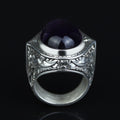 Men Silver Natural Amethyst Ring, Engraved Hanmdade Amethyst Ring, Handmade Engraved Ring, Purple Gemstone Ring, Vintage Silver Ring