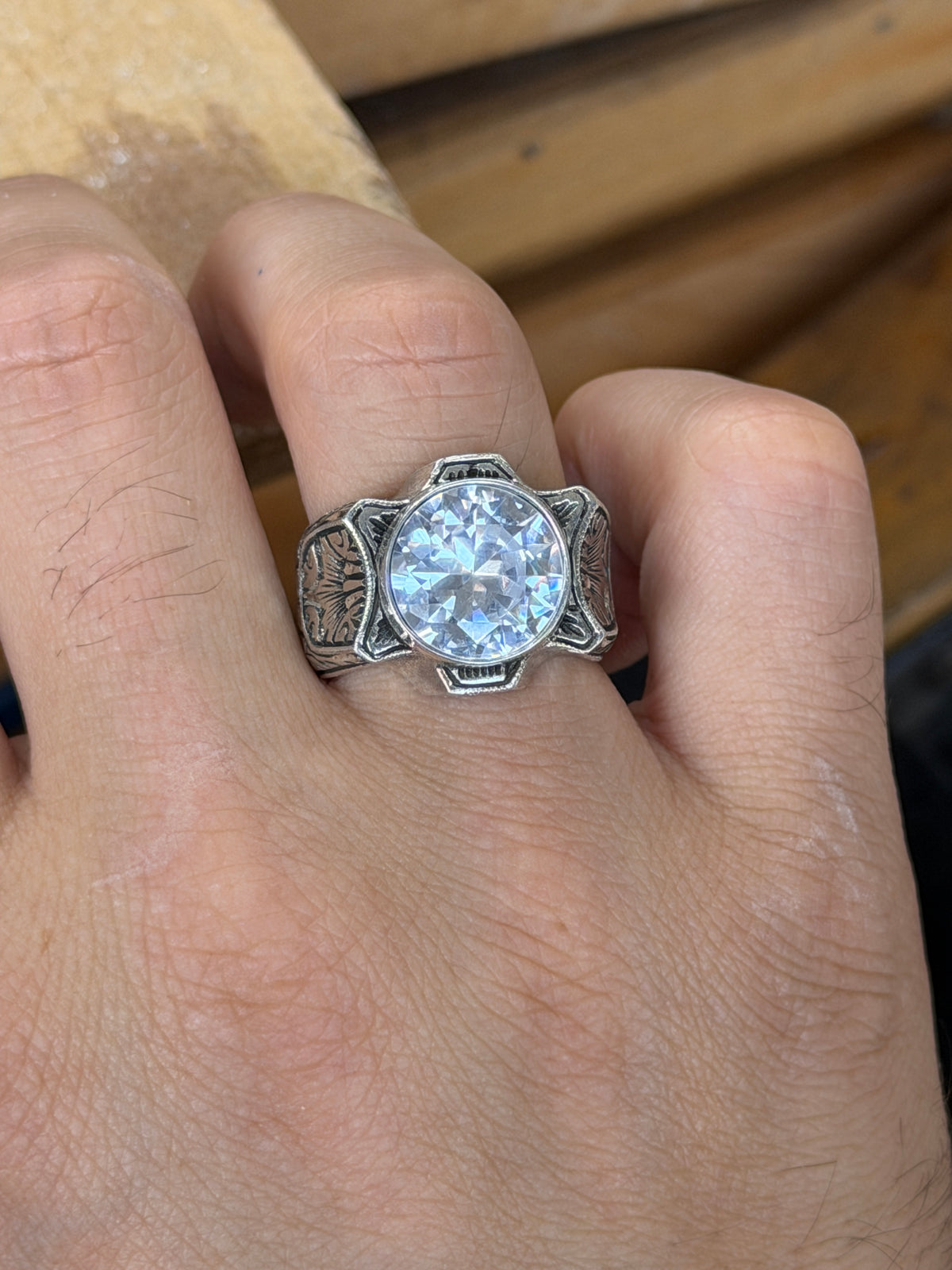 925 Sterling Silver Moissanite Ring for Men – Vintage Ottoman Style
