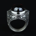 Men Silver Oval Ruby Stone Ring, Zircon Red Stone Ring, Engraved Style Handmade Ring, 925k Sterling Silver Ring , Gift For Him